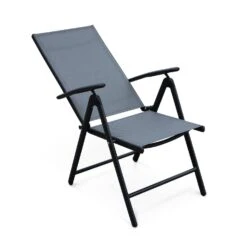 Lot De 4 Fauteuils De Jardin En Textilènes - Naevia -Sweeek ensemble de 4 fauteuils multi positions en aluminium anthracite et textilene gris 81b6098acb24ed2cd90064db283d9665