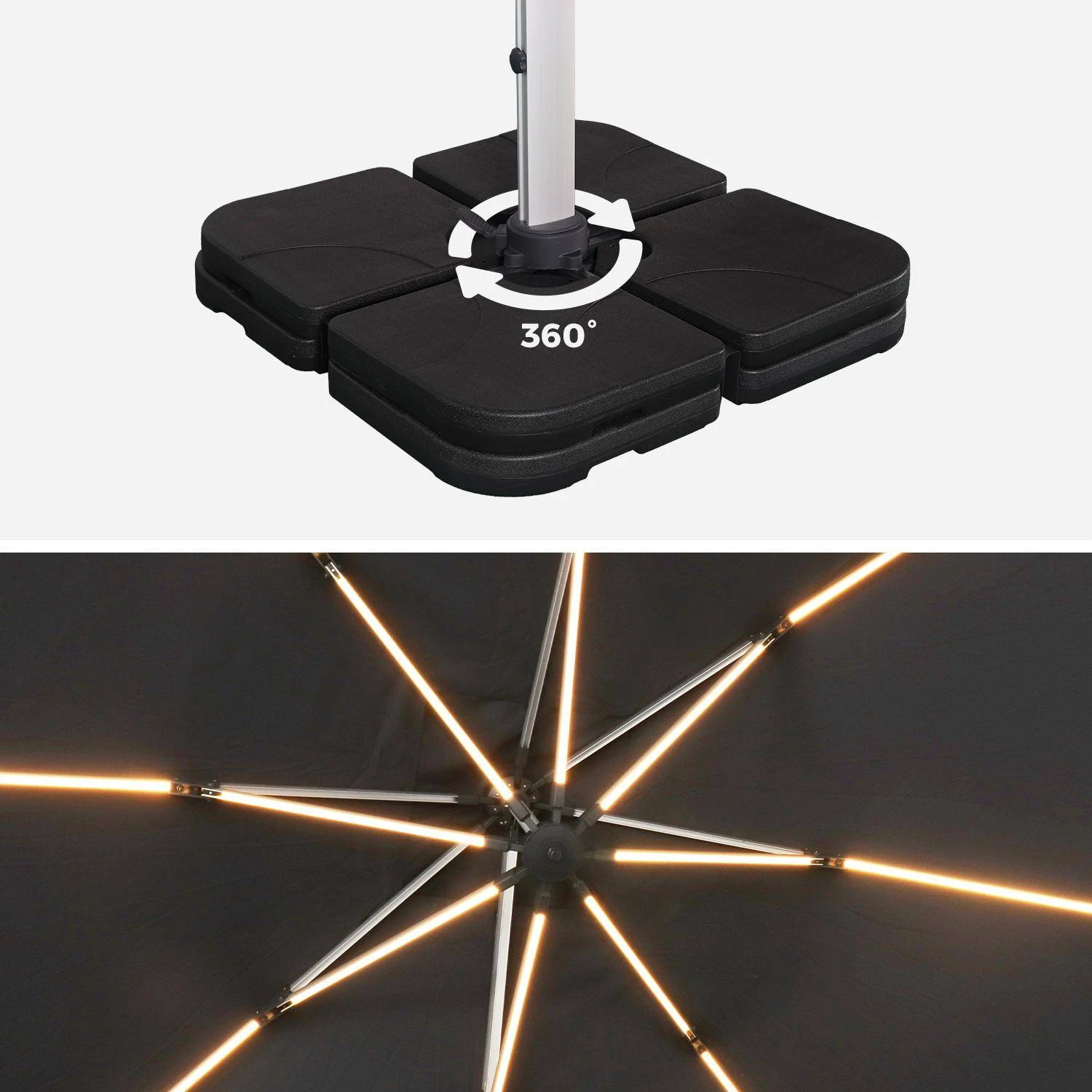 Parasol LED Déporté Carré 3x3m Couleur : Anthracite 9 Parasol LED Déporté Carré 3x3m Couleur : Anthracite – Image 7