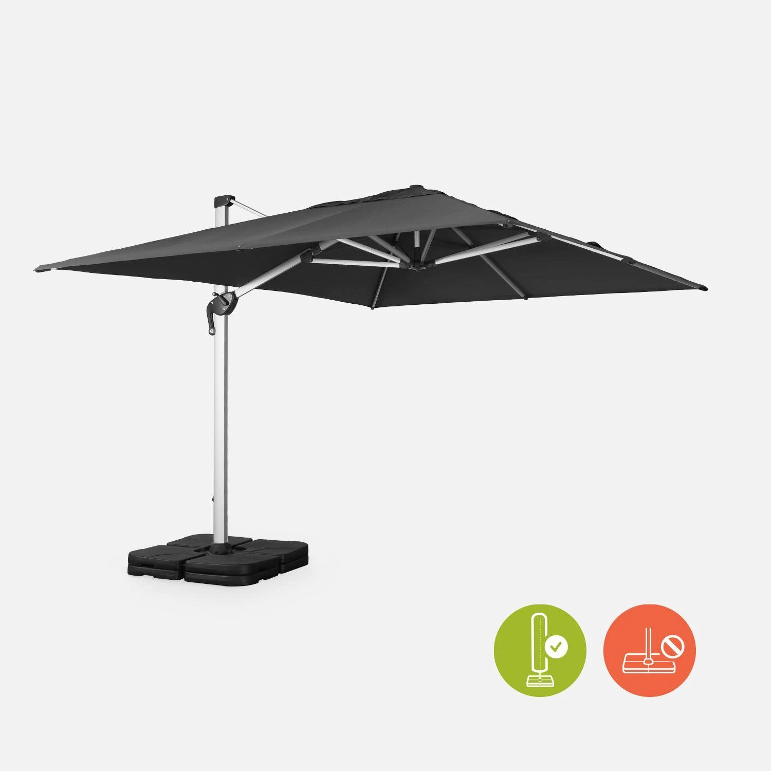 Parasol Déporté Rectangulaire 3x4m Couleur : Anthracite 4 Parasol Déporté Rectangulaire 3x4m Couleur : Anthracite – Image 2