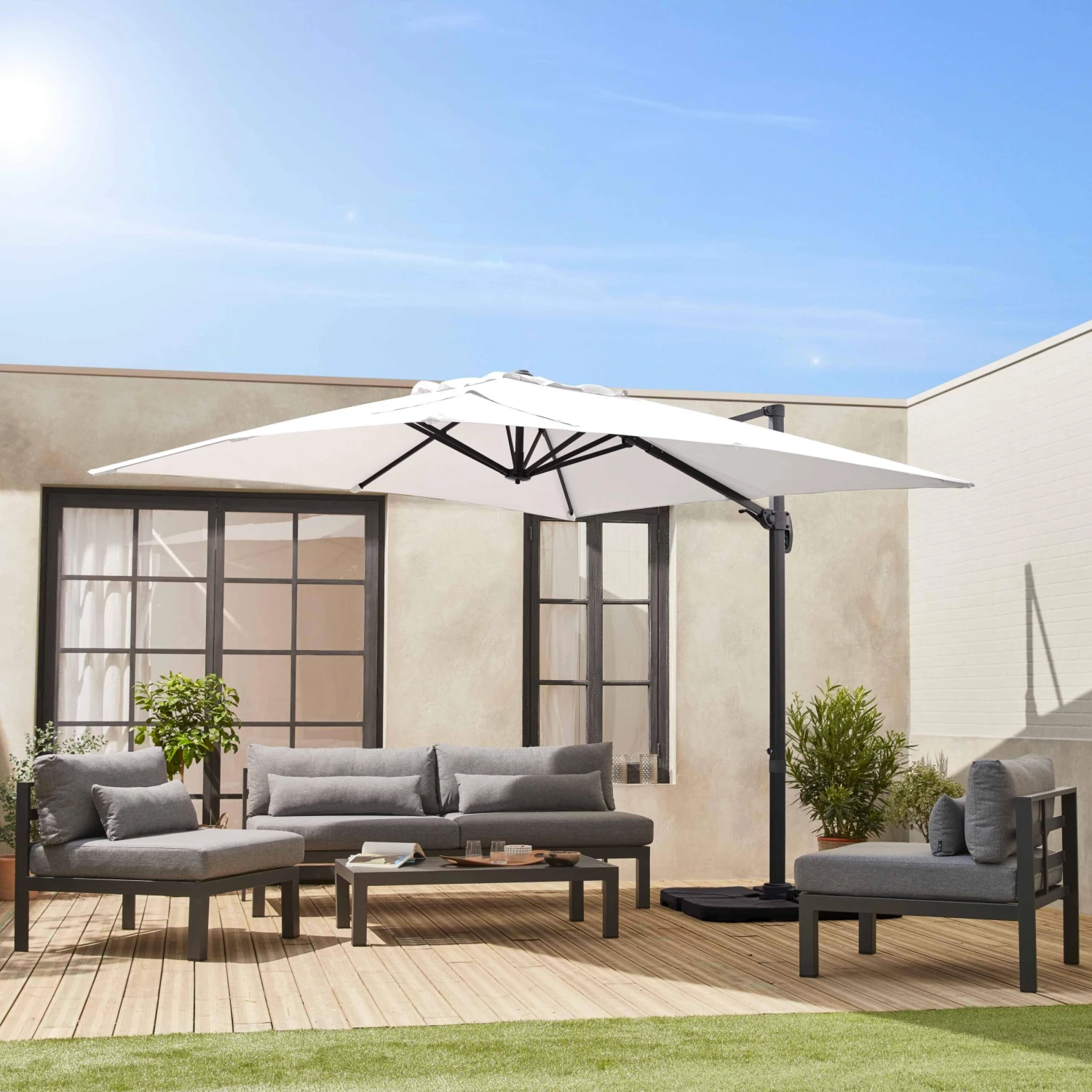 Parasol Déporté Carré 3x3m Couleur : Ecru 3 Parasol Déporté Carré 3x3m Couleur : Ecru