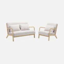 Banquette 2 Places + Fauteuil En Bois Et Tissu Bouclette -Sweeek iacsca1n2boucl be58ffe62a62eeaf4b488af95b66ad53