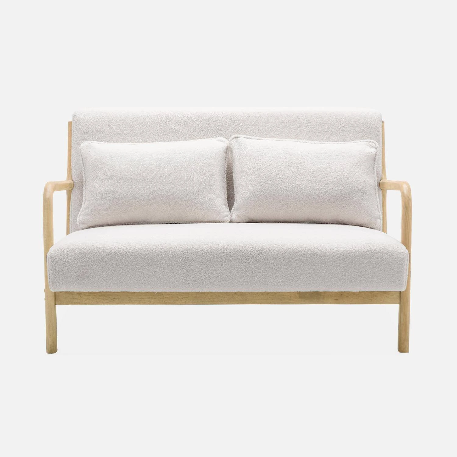 Banquette Scandinave 2 Places En Bois Et Tissu Bouclette 6 Banquette Scandinave 2 Places En Bois Et Tissu Bouclette – Image 4