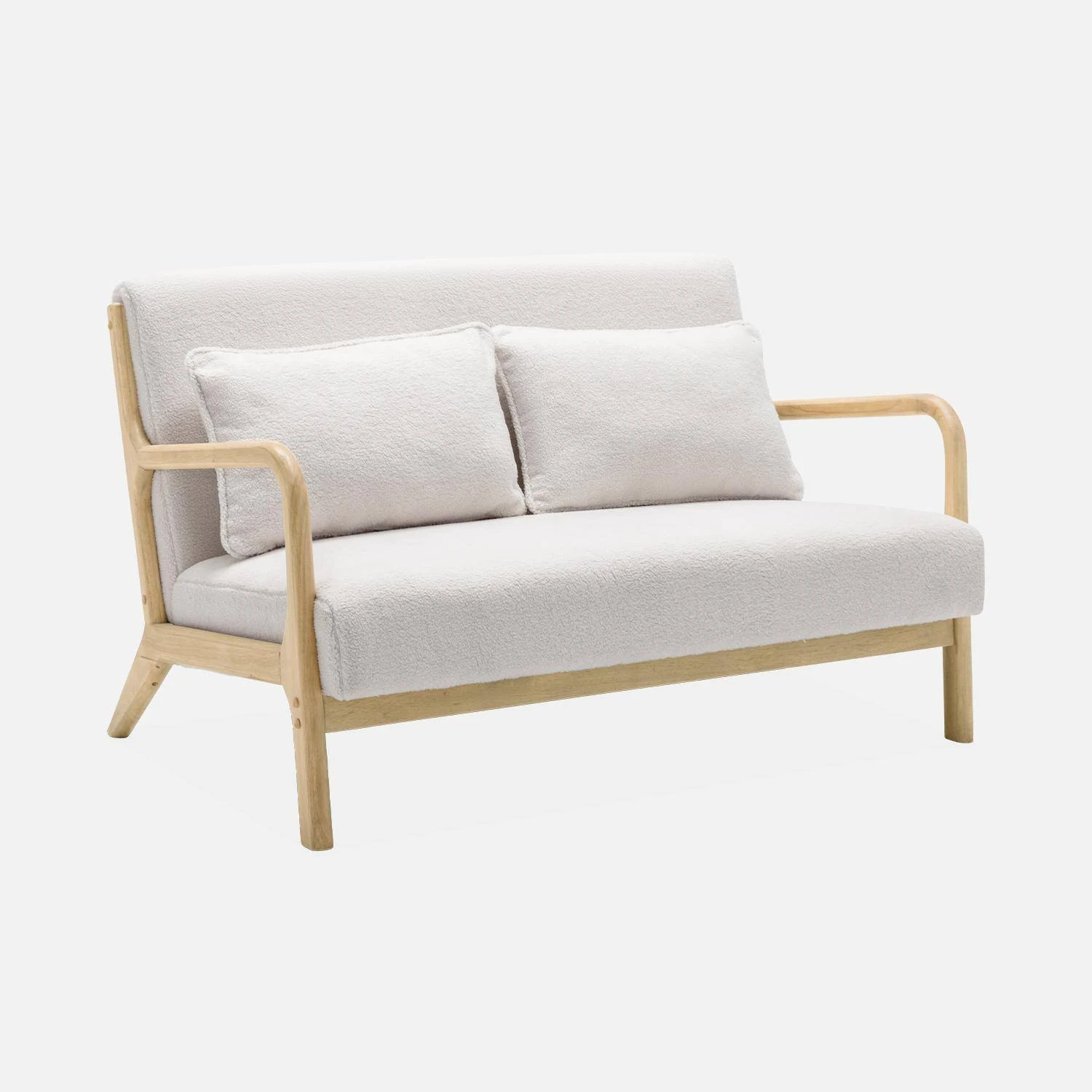 Banquette Scandinave 2 Places En Bois Et Tissu Bouclette 5 Banquette Scandinave 2 Places En Bois Et Tissu Bouclette – Image 3