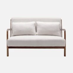 Banquette Scandinave 2 Places En Bois D'hévéa Noyer Clair Et Tissu Bouclette -Sweeek iacscalwl2boucl da014608921f978362f72d8e0017f795