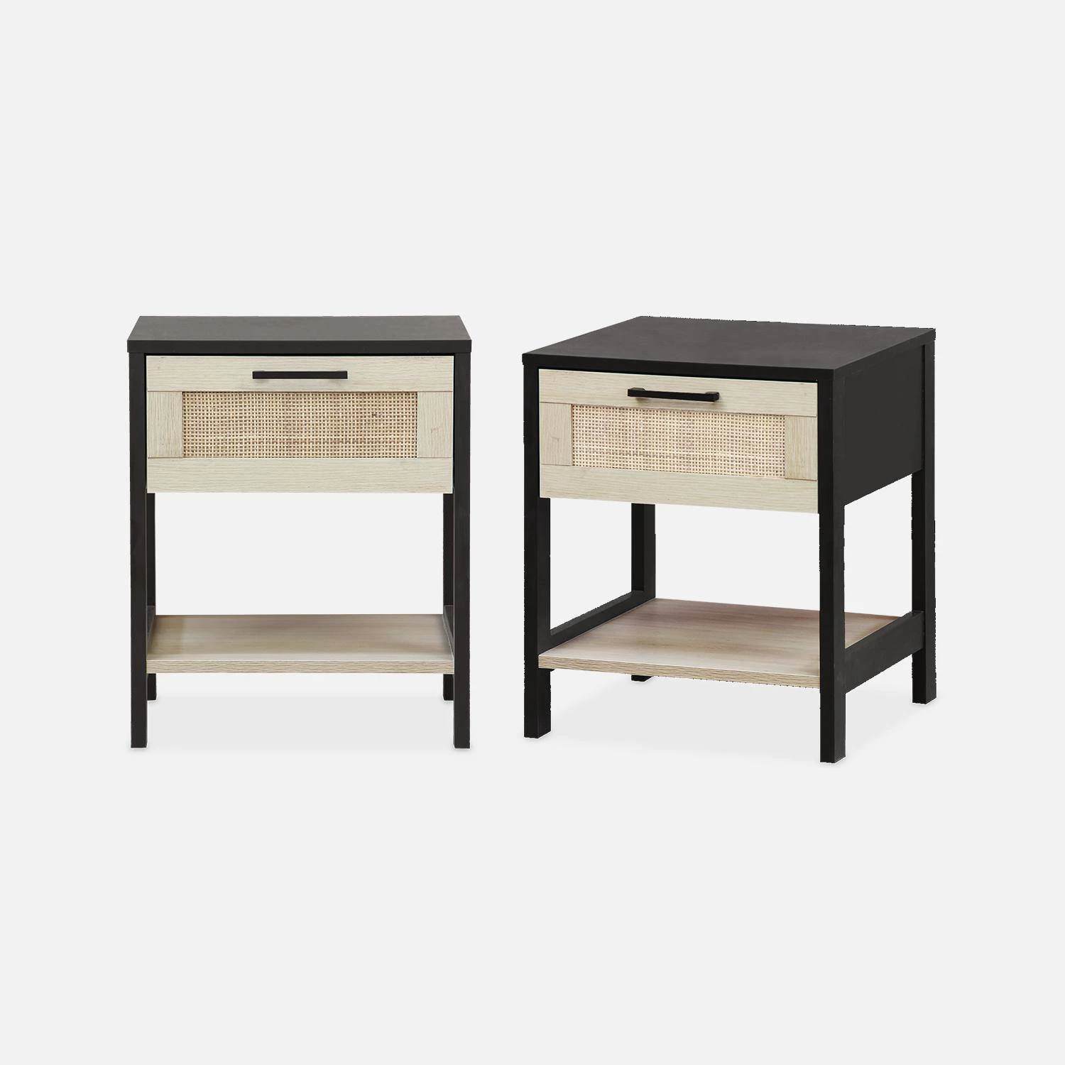 Table De Chevet Scandinave Effet Bois Et Cannage (lot De 2) 4 Table De Chevet Scandinave Effet Bois Et Cannage (lot De 2) – Image 2