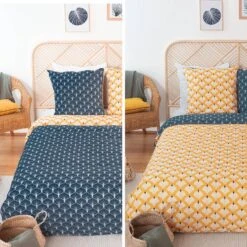 Parure De Lit Réversible 2 Places Imprimé Fleurs De Lotus En Microfibre -Sweeek ibedpmc240loux c332a417ea34115bd8652727bdde7b5a