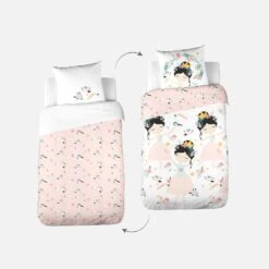 Parure De Lit Réversible 1 Place Imprimé Princesse Et Oiseaux En Polycoton -Sweeek ibedpol140dia 8dc9f5d3b83b8134e9353d47975f8649