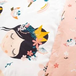 Parure De Lit Réversible 1 Place Imprimé Princesse Et Oiseaux En Polycoton -Sweeek ibedpol140dia 9a9fc27333cc25b4a83ce13b9ddd18a5