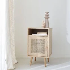 Table De Chevet Scandinave En Cannage Couleur : Naturel
