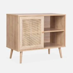 Buffet Scandinave Effet Bois Et Cannage 1 Porte 80 Cm Couleur : Naturel -Sweeek ibosideboardm eb0a75199112271ef5b6e70f2b7d368a