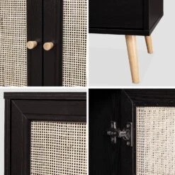 Buffet Scandinave Effet Bois Et Cannage 2 Portes 150 Cm Couleur : Noir -Sweeek ibosideboaxlbk b20466d56ce8463d62dcacbfe721df6f