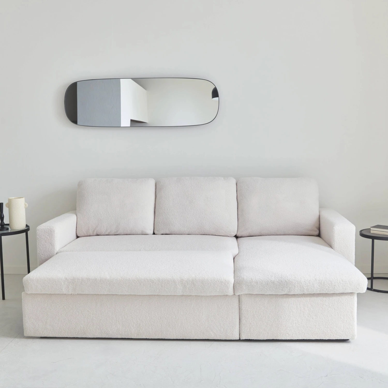 Canapé Convertible 3 Places Bouclettes Blanches 5 Canapé Convertible 3 Places Bouclettes Blanches – Image 3