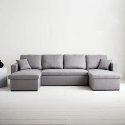 Canapé Panoramique Convertible 4 Places Tissu Couleur : Gris Clair