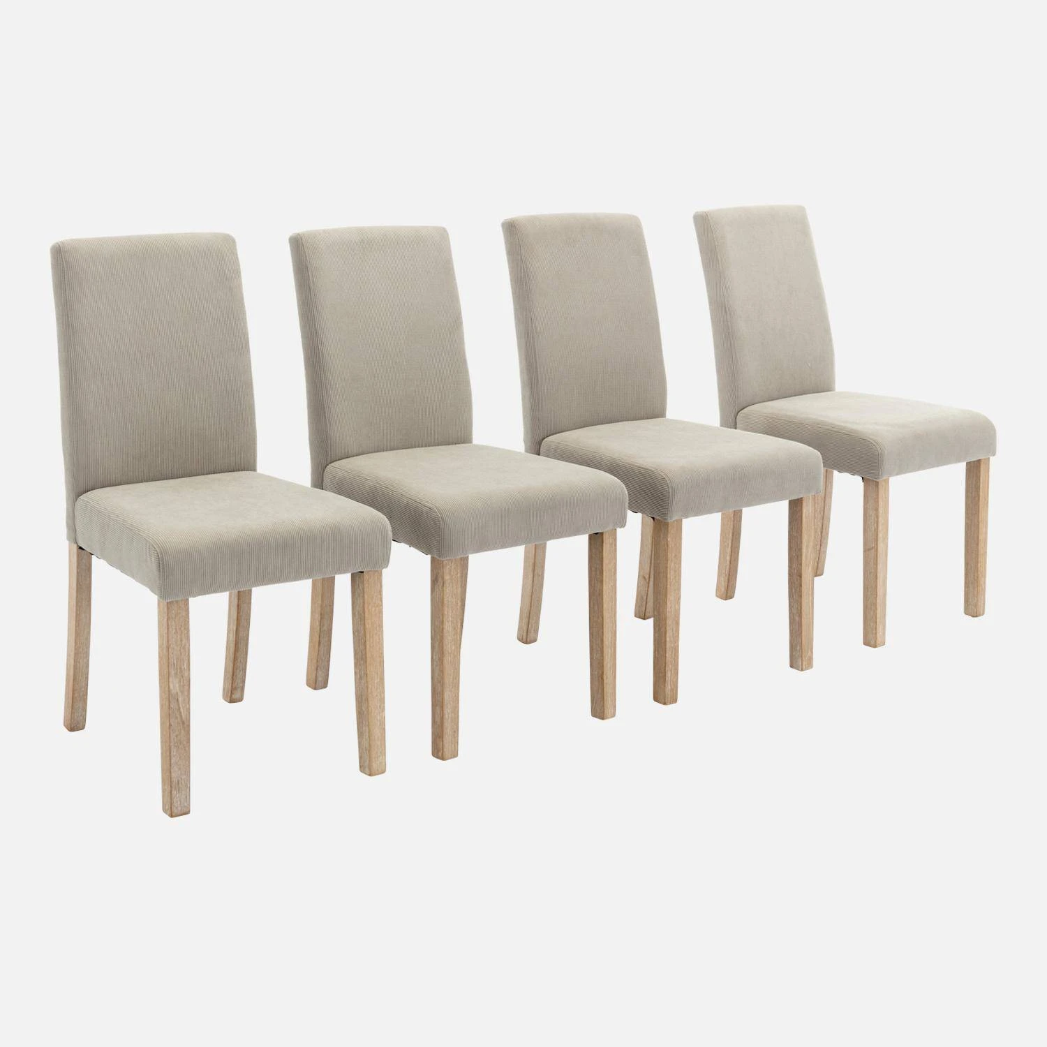 Chaise Velours Côtelé Et Pieds Bois Cérusé (lot De 4) 3 Chaise Velours Côtelé Et Pieds Bois Cérusé (lot De 4)