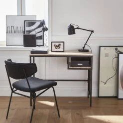Bureau Métal Et Effet Bois Avec Casier De Rangement