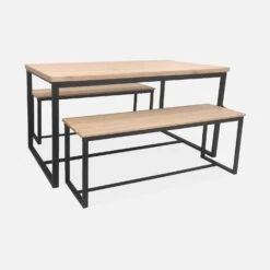 Table Et 2 Bancs Encastrables Acier Et Effet Bois 4 Places Couleur : Noir -Sweeek ids140r4 579118ba6beb87981bb264665ae67bd2