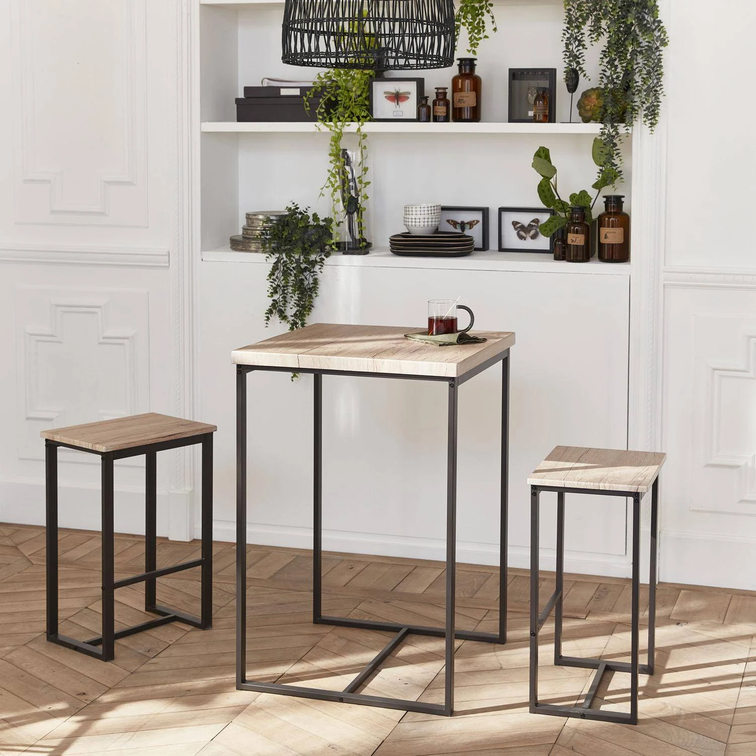 Set Table Haute Avec 2 Tabourets De Bar Couleur : Noir 3 Set Table Haute Avec 2 Tabourets De Bar Couleur : Noir