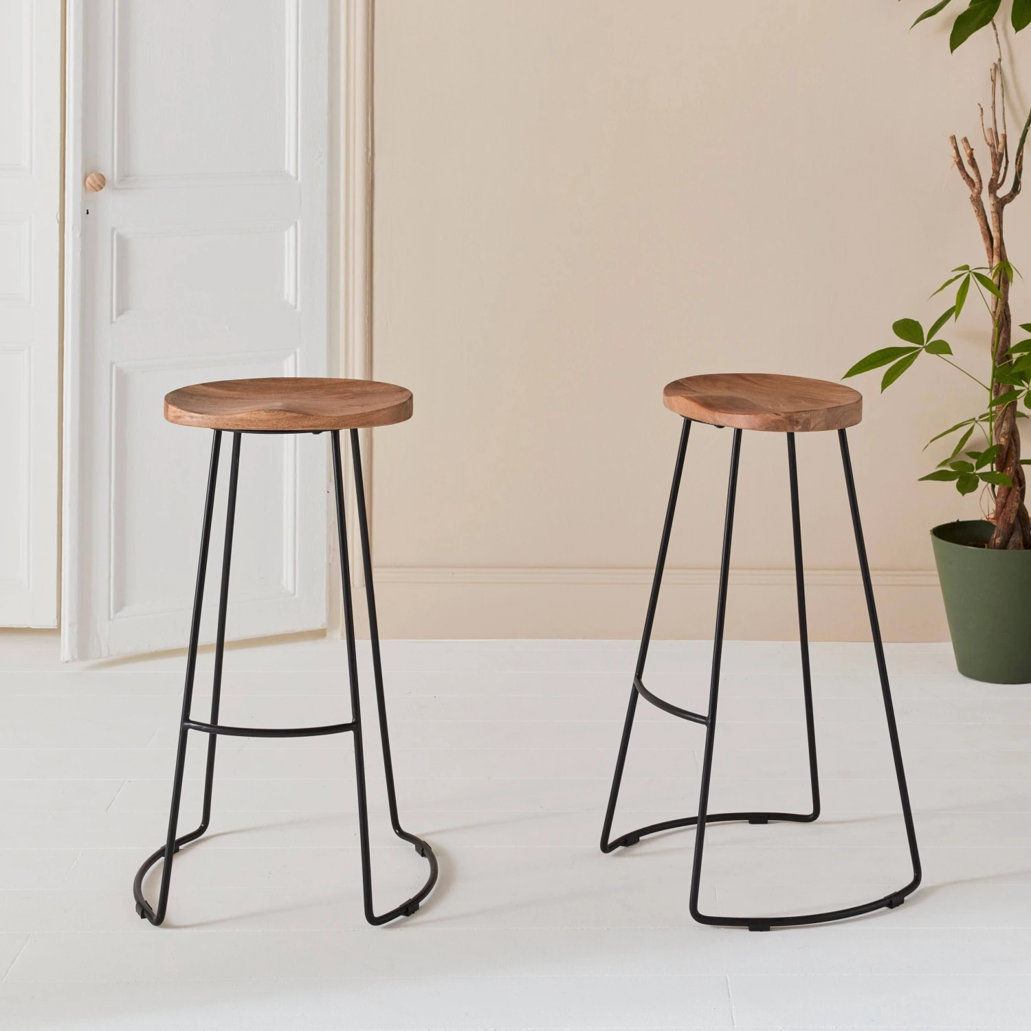 Tabouret De Bar Bois De Manguier Et Acier, Repose Pieds, 75cm (lot De 2) Couleur : Naturel 4 Tabouret De Bar Bois De Manguier Et Acier, Repose Pieds, 75cm (lot De 2) Couleur : Naturel – Image 2