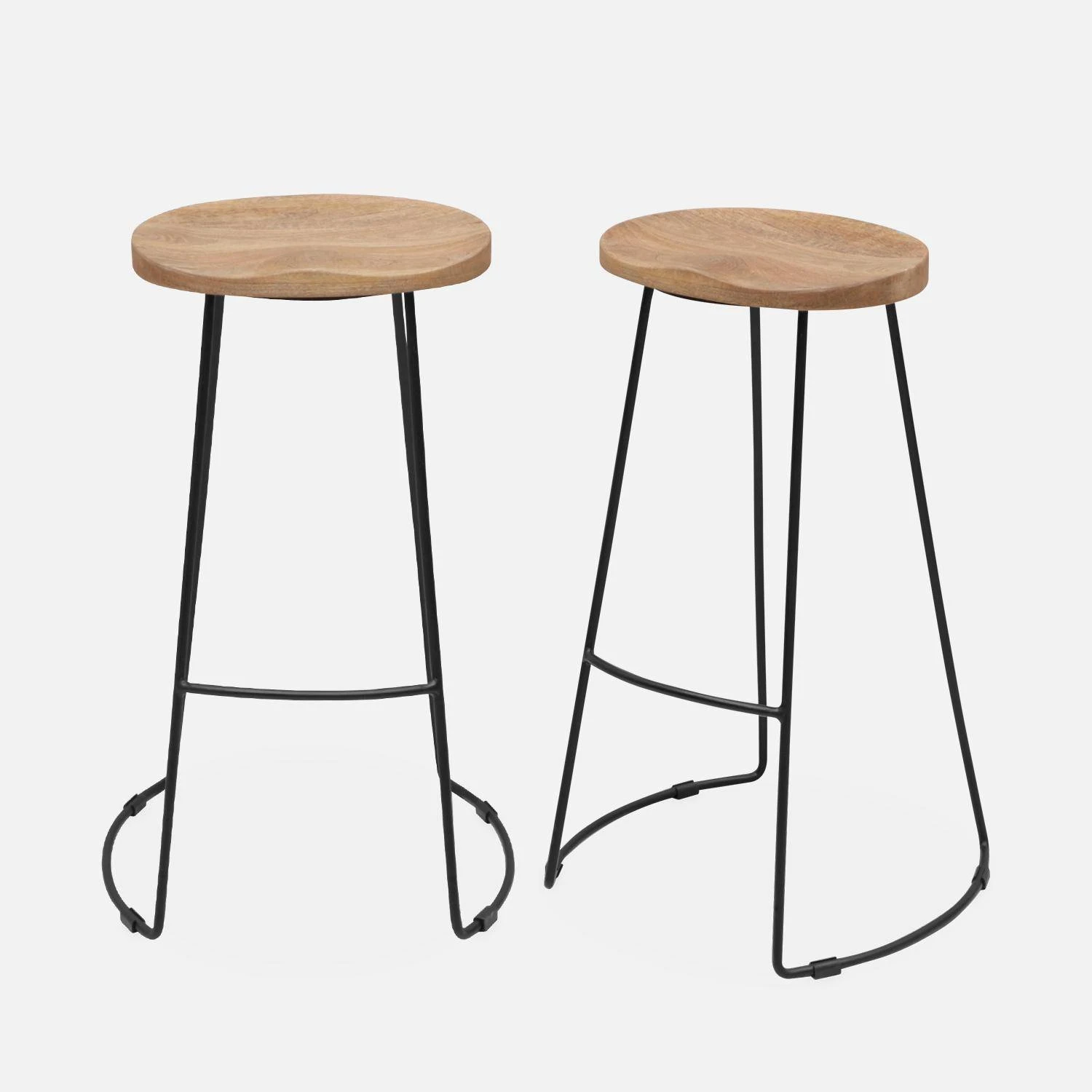Tabouret De Bar Bois De Manguier Et Acier, Repose Pieds, 75cm (lot De 2) Couleur : Naturel 5 Tabouret De Bar Bois De Manguier Et Acier, Repose Pieds, 75cm (lot De 2) Couleur : Naturel – Image 3