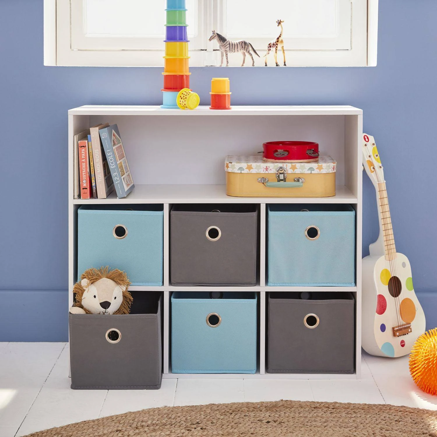 Meuble Rangement Enfant 6 Paniers Couleur : Bleu 4 Meuble Rangement Enfant 6 Paniers Couleur : Bleu – Image 2