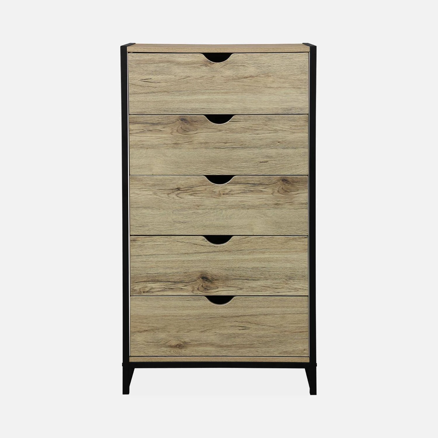 Commode Industrielle Effet Bois Et Métal 5 Tiroirs 6 Commode Industrielle Effet Bois Et Métal 5 Tiroirs – Image 4