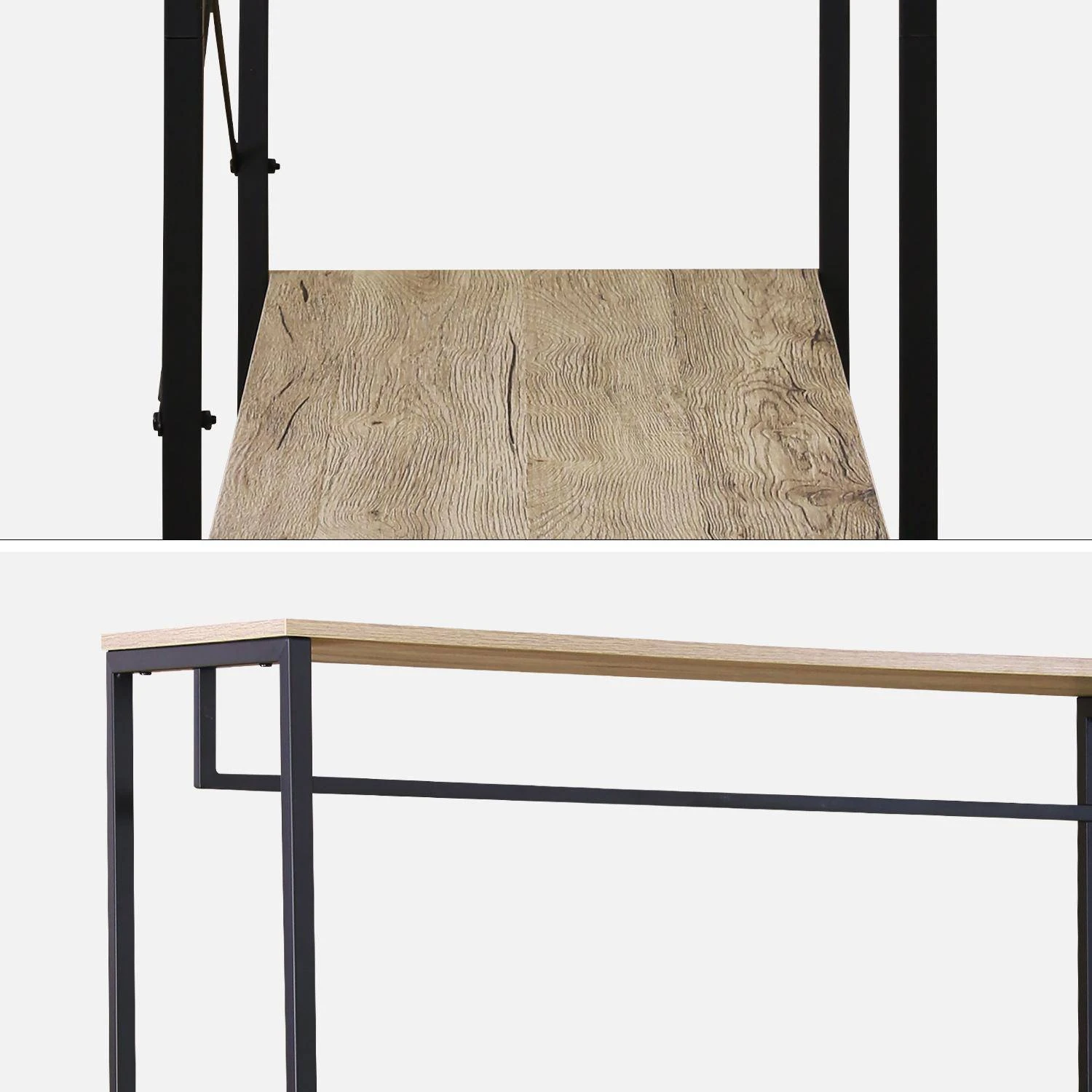 Meuble D'entrée Métal Et Décor Bois, 3 Niveaux, Barre De Penderie 8 Meuble D'entrée Métal Et Décor Bois, 3 Niveaux, Barre De Penderie – Image 6