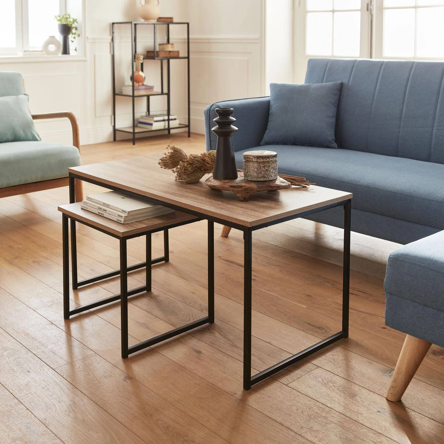Table Basse Gigogne Encastrable Métal Et Effet Bois (lot De 2) 4 Table Basse Gigogne Encastrable Métal Et Effet Bois (lot De 2) – Image 2