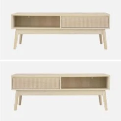 Table Basse Scandinave Décor Bois Rainuré 2 Niches, 1 Tiroir Couleur : Naturel -Sweeek ilincoftable 1041464391c4fc111e929440f1ca4b73