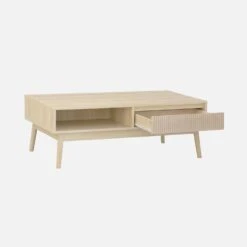 Table Basse Scandinave Décor Bois Rainuré 2 Niches, 1 Tiroir Couleur : Naturel -Sweeek ilincoftable 5f96ef8f0bbcbf898379eb23be7110d1
