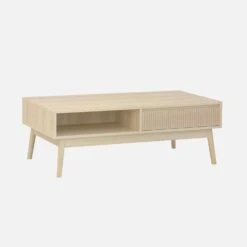 Table Basse Scandinave Décor Bois Rainuré 2 Niches, 1 Tiroir Couleur : Naturel -Sweeek ilincoftable e562670a49a95aaf6d4c133f194f662d