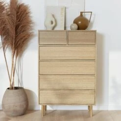 Commode Effet Bois 6 Tiroirs Couleur : Bois