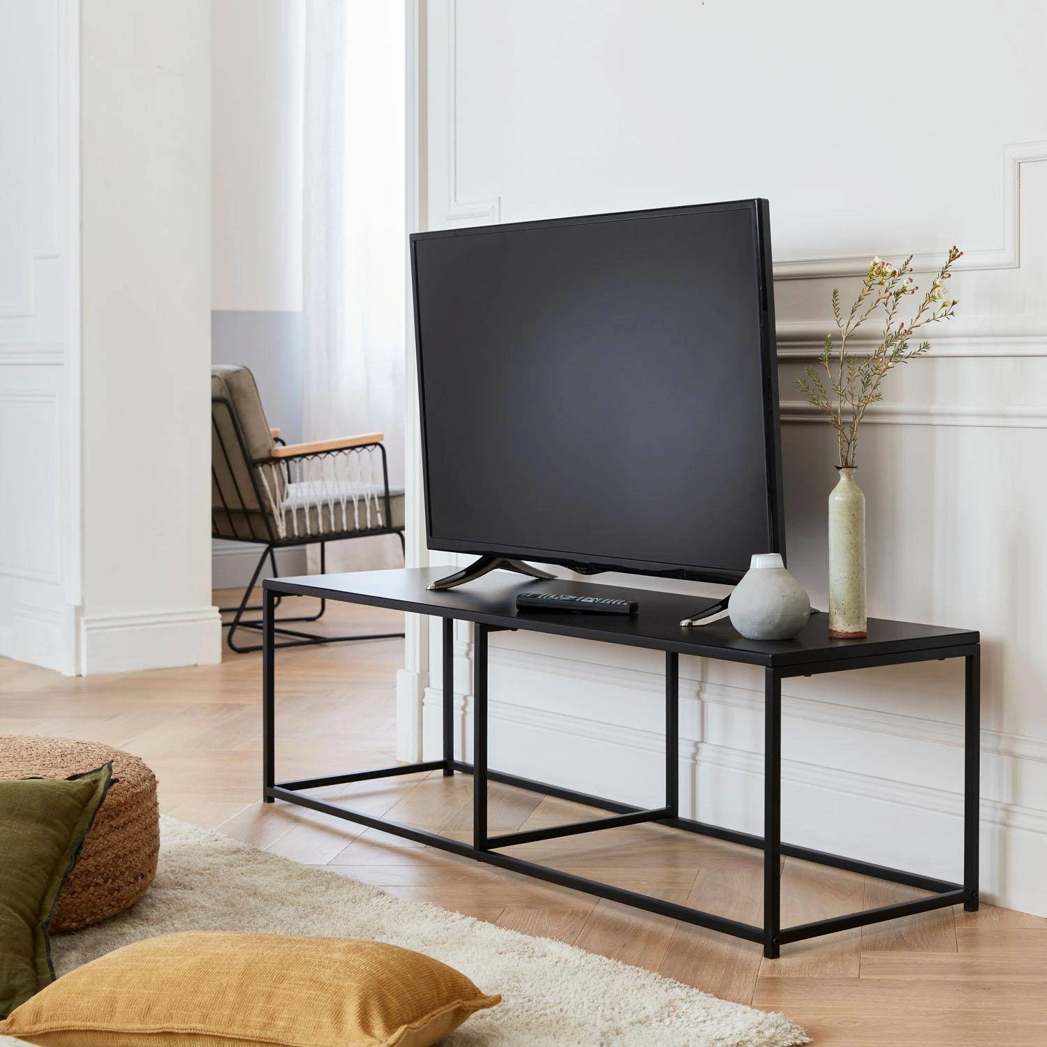 Meuble TV Industriel Métal Avec Barre De Renfort 140 Cm 3 Meuble TV Industriel Métal Avec Barre De Renfort 140 Cm