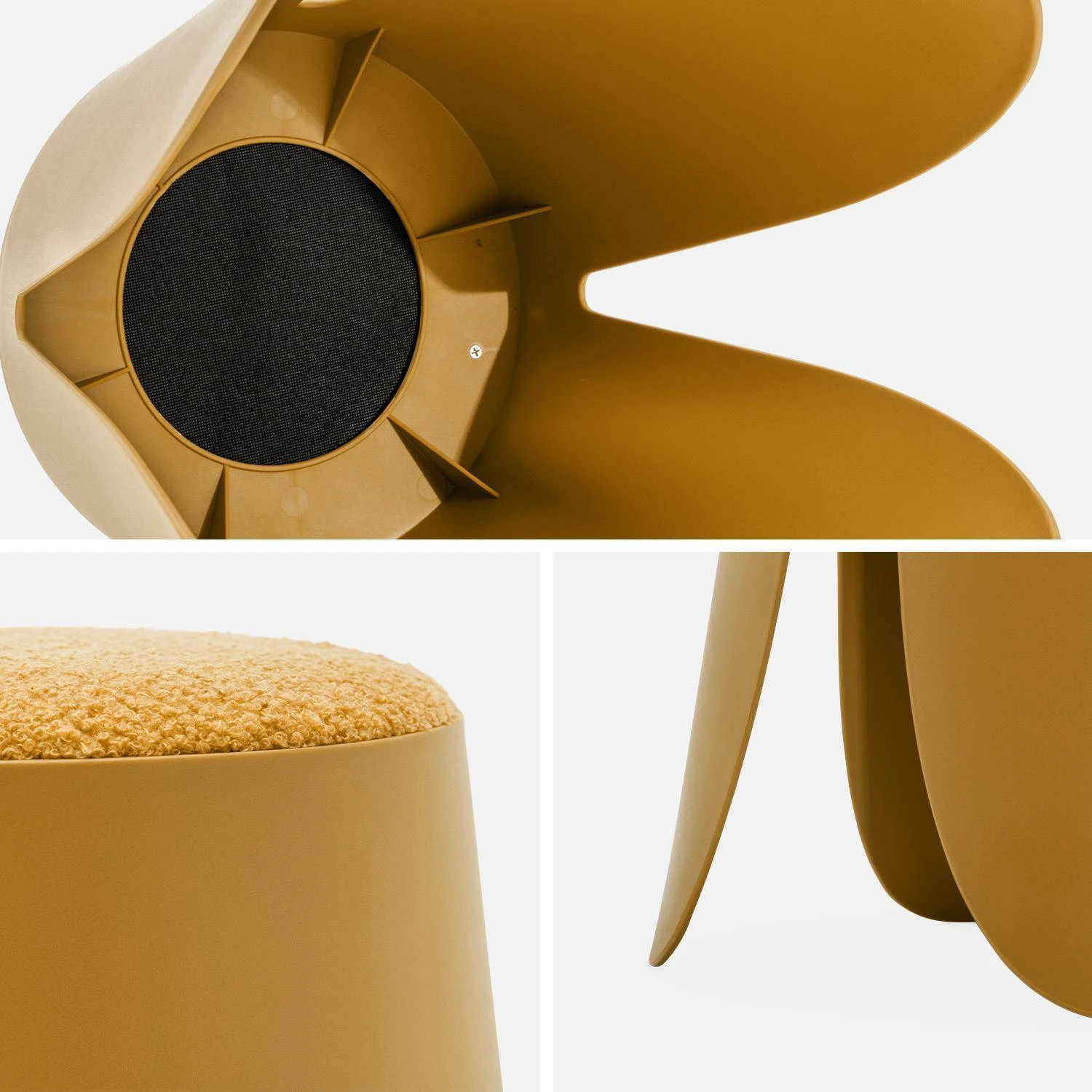 Set De 2 Tabourets Empilables, Bouclette Texturée Couleur : Moutarde 6 Set De 2 Tabourets Empilables, Bouclette Texturée Couleur : Moutarde – Image 4