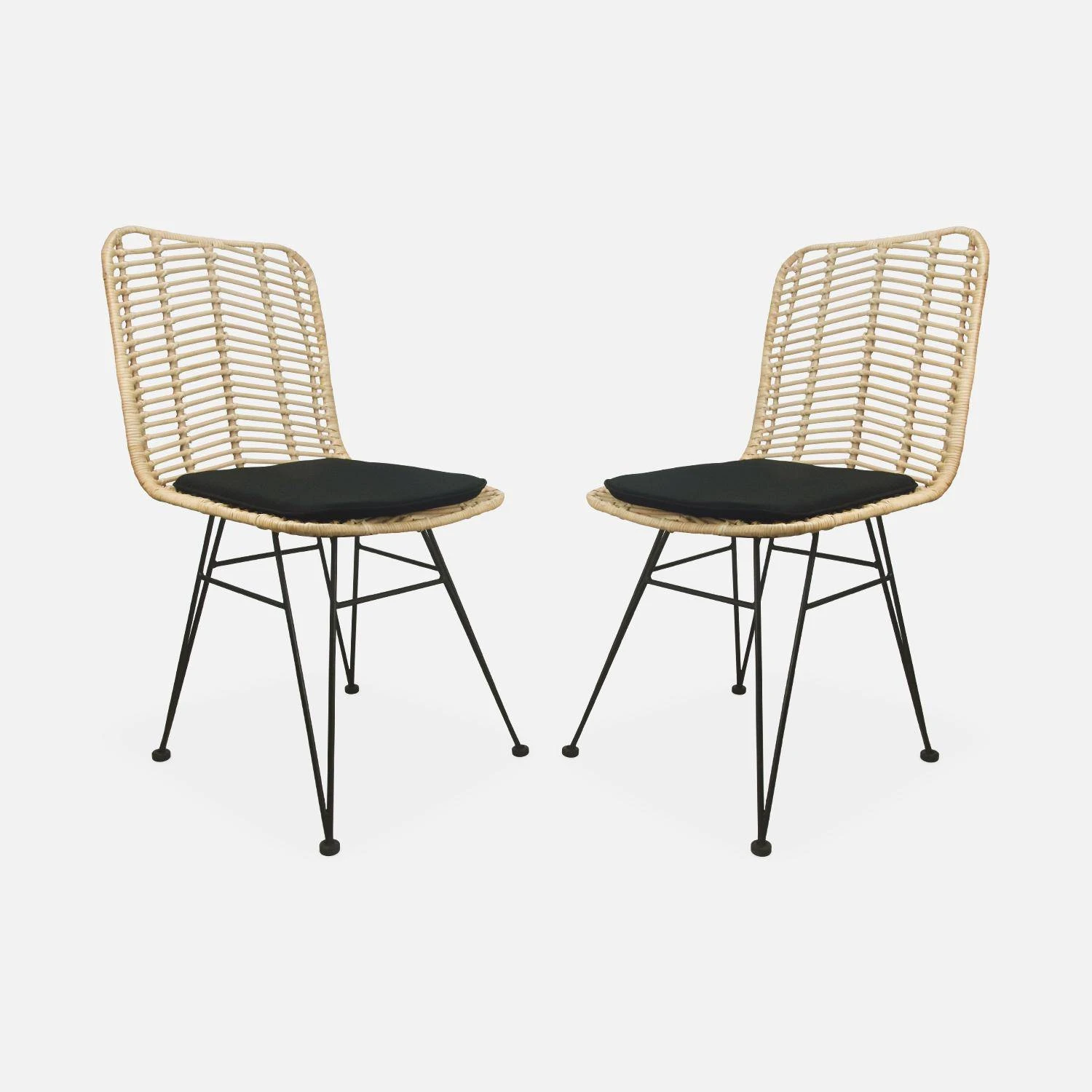 Chaise Métal Et Rotin Naturel (lot De 2) Couleur : Noir 6 Chaise Métal Et Rotin Naturel (lot De 2) Couleur : Noir – Image 4
