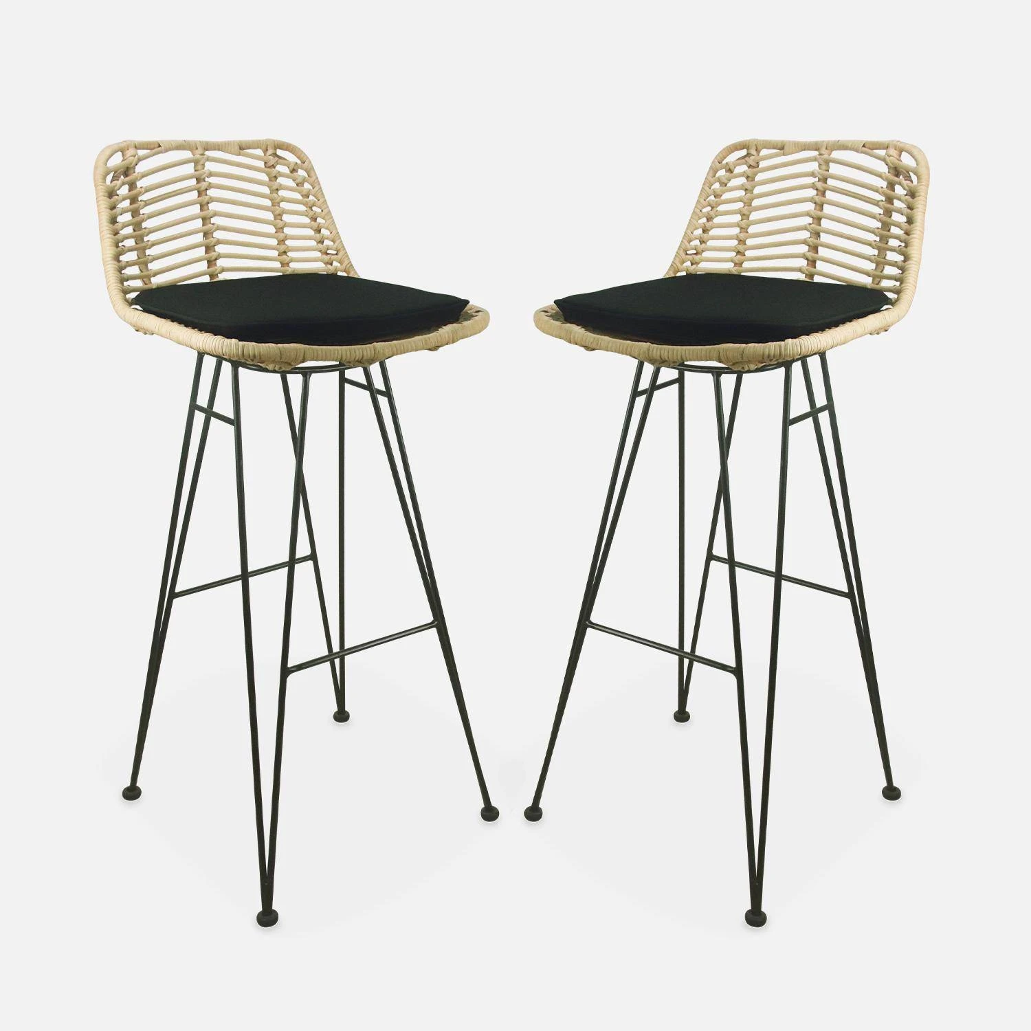 Tabouret De Bar Métal Et Rotin 75cm (lot De 2) Couleur : Noir 6 Tabouret De Bar Métal Et Rotin 75cm (lot De 2) Couleur : Noir – Image 4