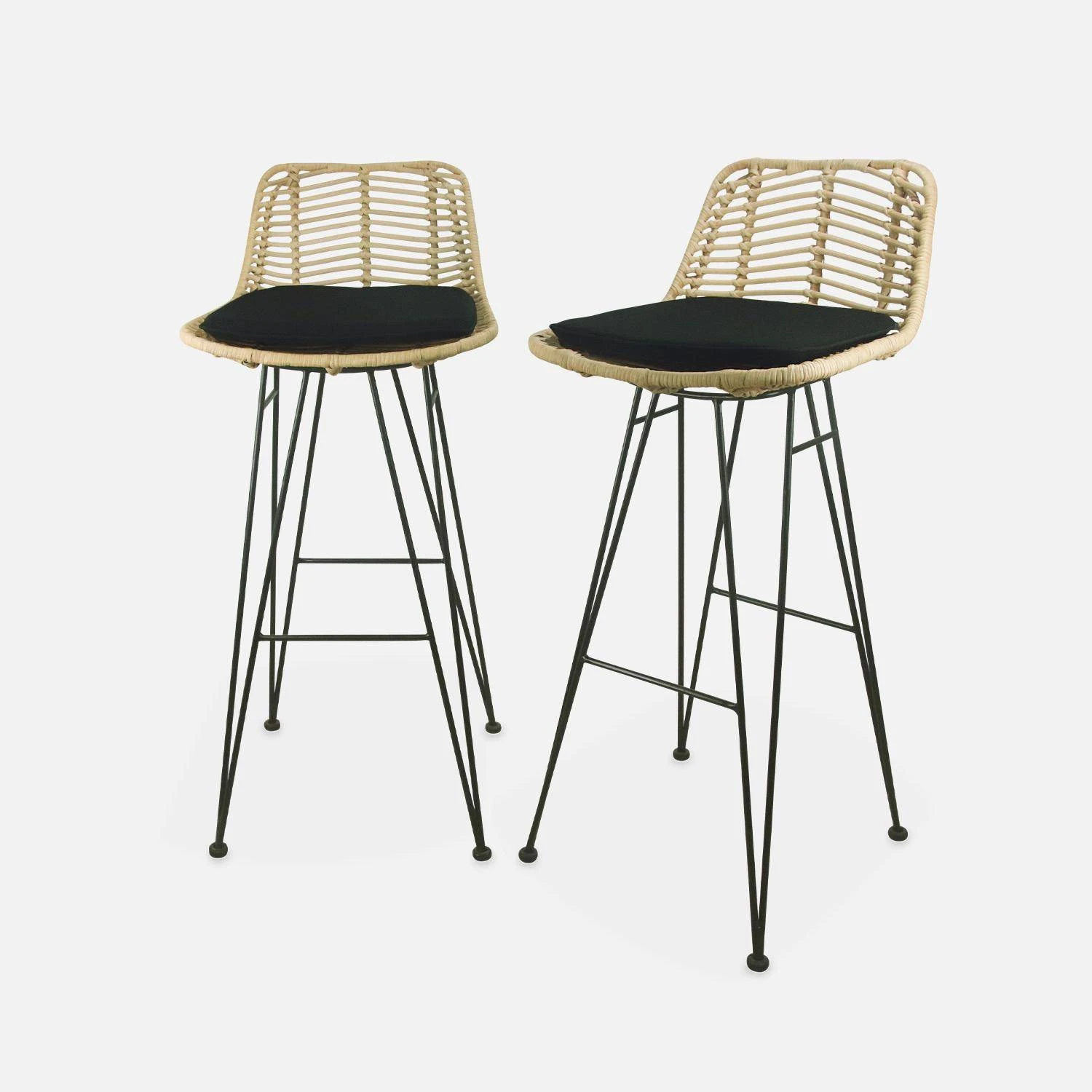 Tabouret De Bar Métal Et Rotin 75cm (lot De 2) Couleur : Noir 5 Tabouret De Bar Métal Et Rotin 75cm (lot De 2) Couleur : Noir – Image 3