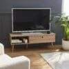 Meuble TV Scandinave Effet Bois 2 Espaces De Rangement 120 Cm