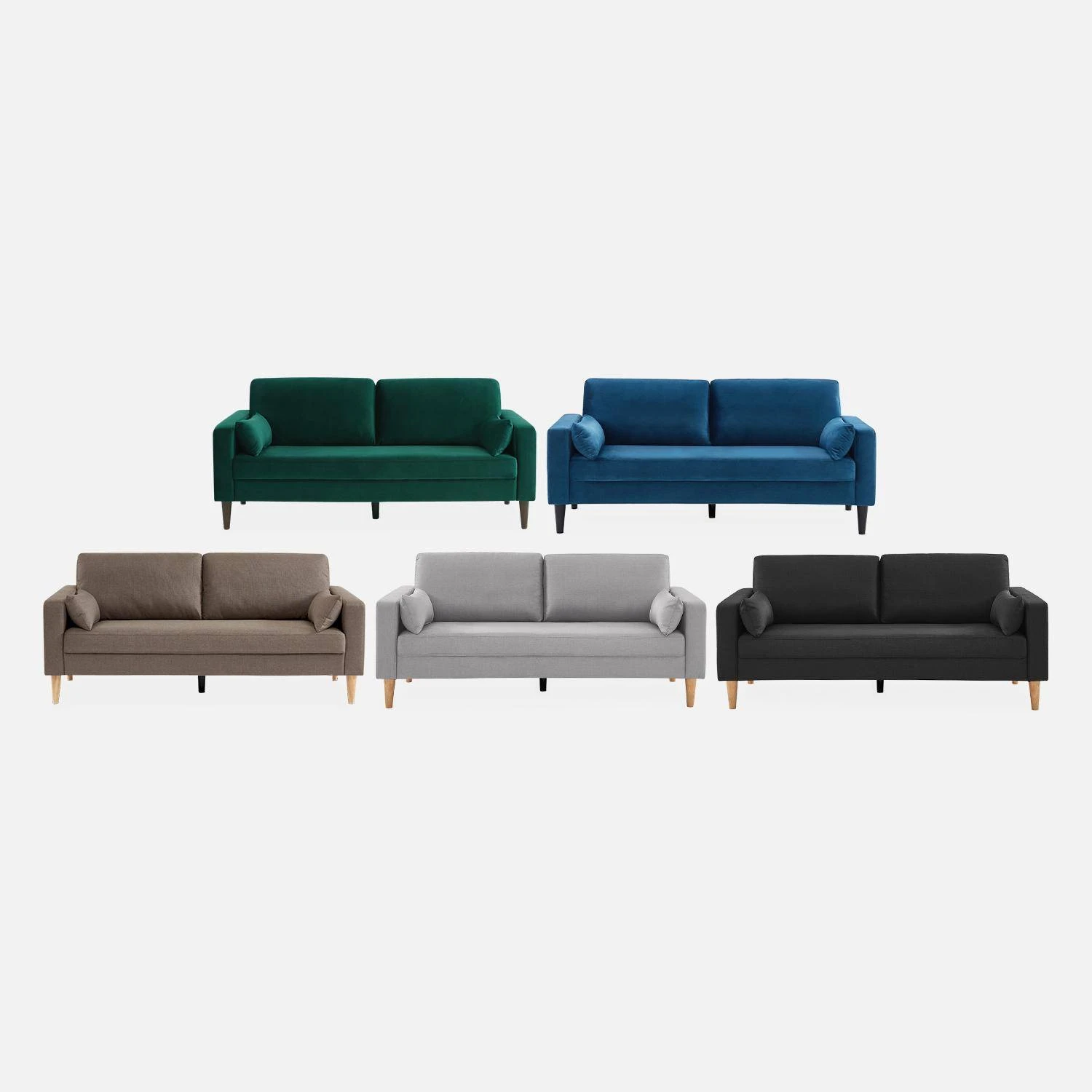 Canapé 3 Places Tissu, Pieds Bois Couleur : Gris Clair 8 Canapé 3 Places Tissu, Pieds Bois Couleur : Gris Clair – Image 6