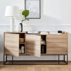 Buffet Métal Et Effet Bois 3 Portes 160 Cm -Sweeek istbl160nat 0c61bdd01e1cca46826d64ca6349d245
