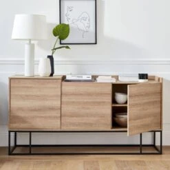 Buffet Métal Et Effet Bois 3 Portes 160 Cm -Sweeek istbl160nat 42b8721af994ab9c9380f480b2f4b594