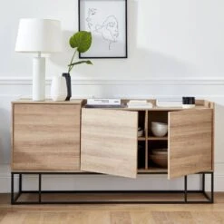 Buffet Métal Et Effet Bois 3 Portes 160 Cm -Sweeek istbl160nat 723789f3080541ae71593623ef3c5802