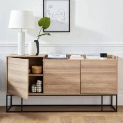 Buffet Métal Et Effet Bois 3 Portes 160 Cm -Sweeek istbl160nat f976da3d09cdd30f88f84a6bd7d4a6dc
