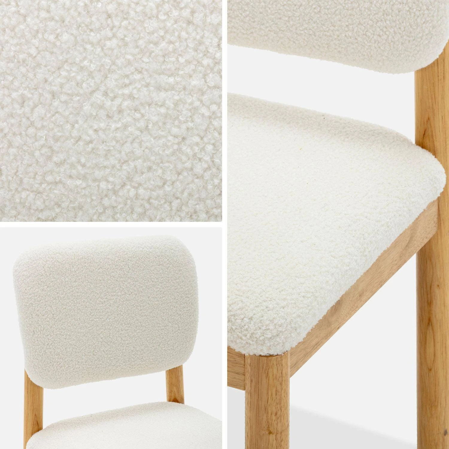 Chaises Bois D'hévéa Et Revêtement Bouclette (lot De 2) 6 Chaises Bois D'hévéa Et Revêtement Bouclette (lot De 2) – Image 4