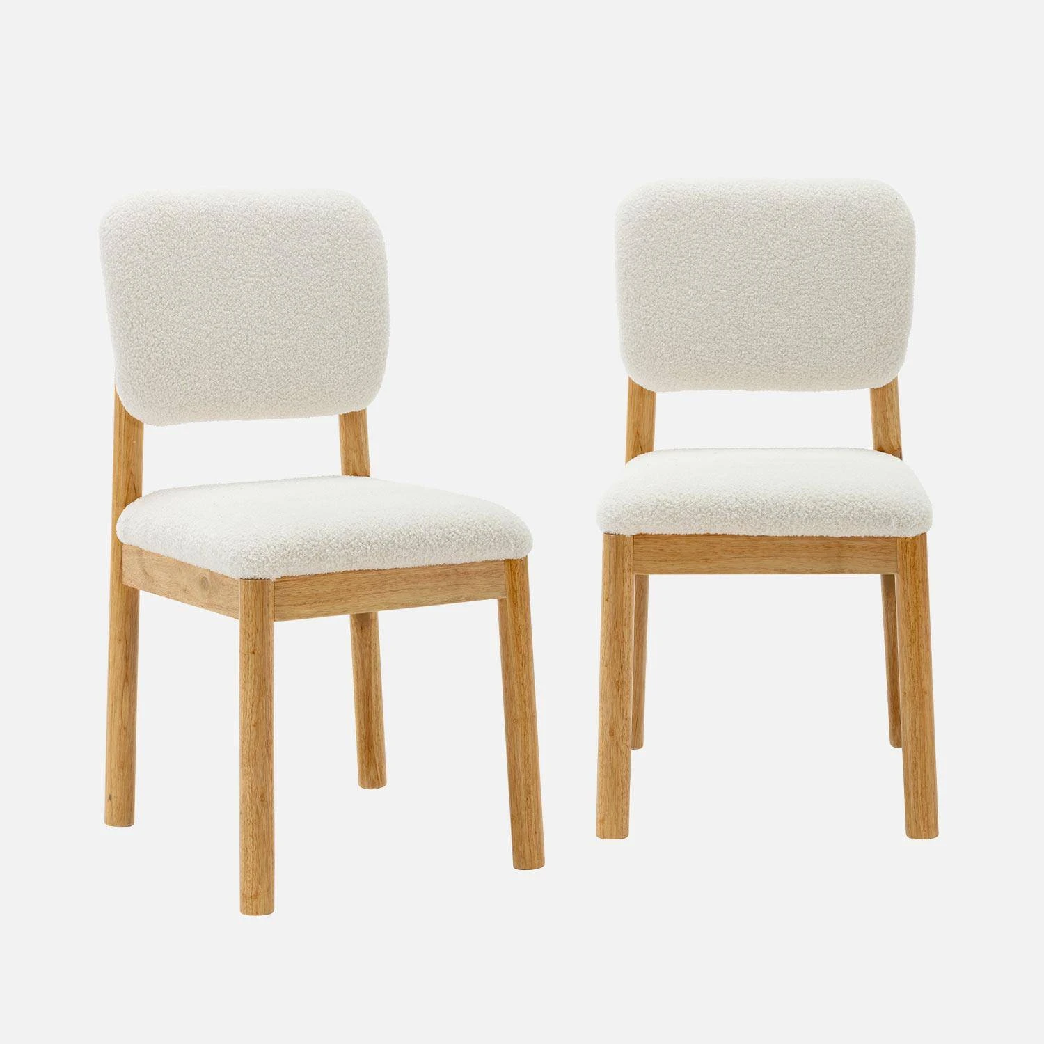 Chaises Bois D'hévéa Et Revêtement Bouclette (lot De 2) 3 Chaises Bois D'hévéa Et Revêtement Bouclette (lot De 2)