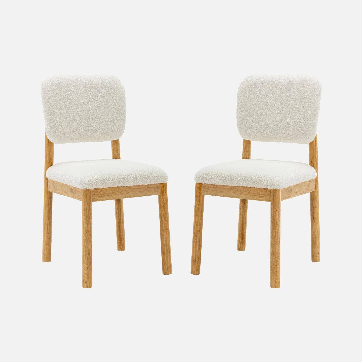 Chaises Bois D'hévéa Et Revêtement Bouclette (lot De 2) 4 Chaises Bois D'hévéa Et Revêtement Bouclette (lot De 2) – Image 2