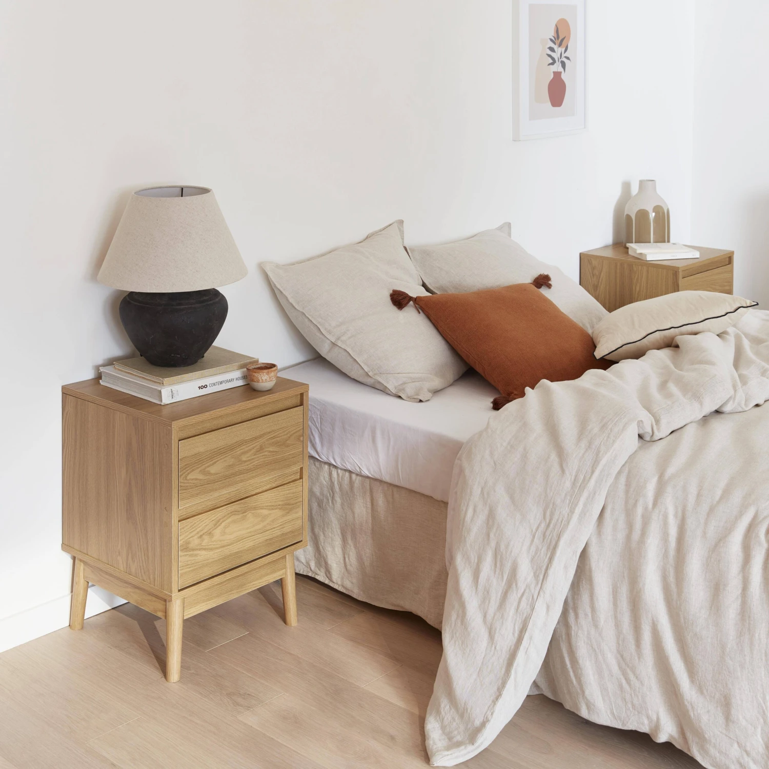 Table De Chevet Effet Bois Deux Tiroirs (lot De 2) 4 Table De Chevet Effet Bois Deux Tiroirs (lot De 2) – Image 2