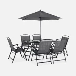 Table De Jardin Acier, 6 Fauteuils Et 1 Parasol 12 Table De Jardin Acier, 6 Fauteuils Et 1 Parasol -Sweeek mt140r6umbat 2c954750b592ed504c04ef547f1daf73