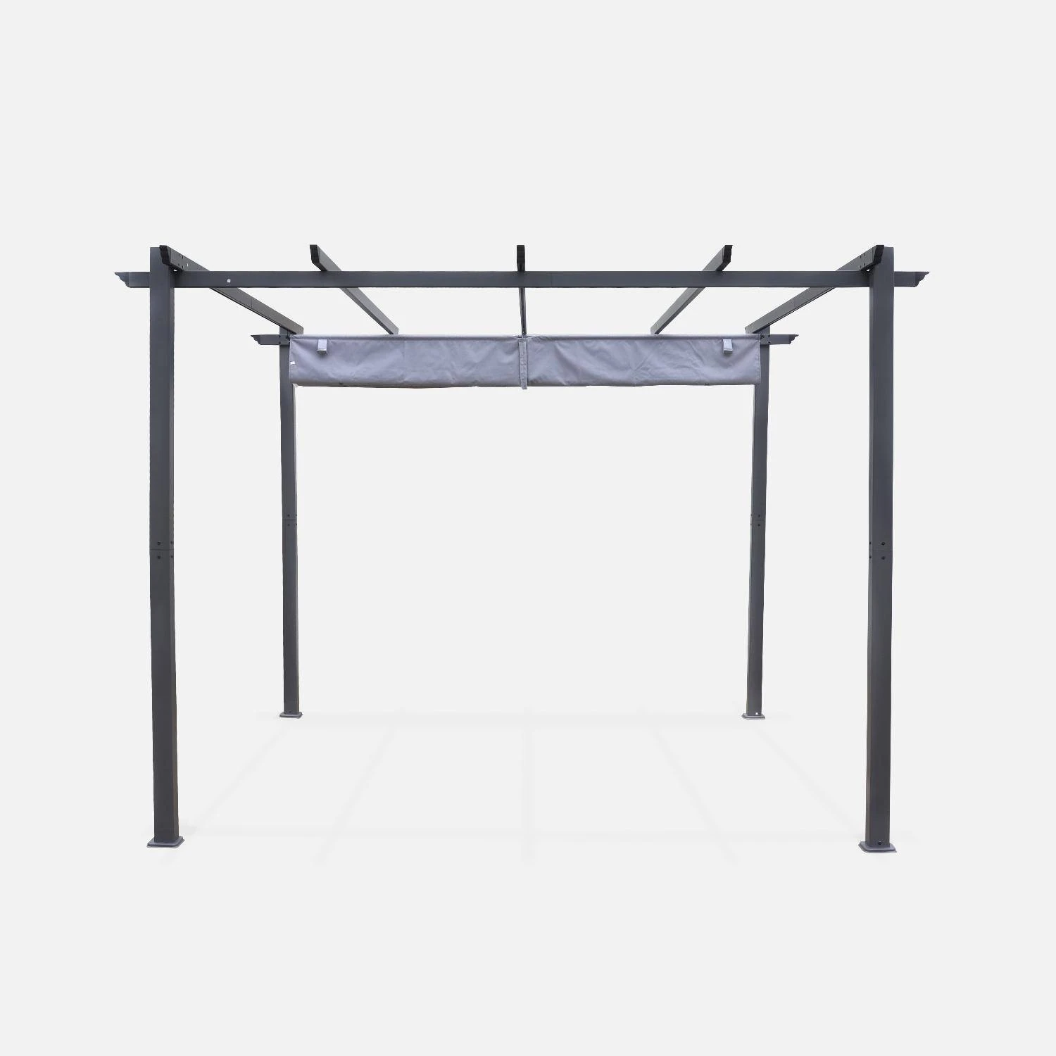 Pergola, Aluminium, 3x3m, Toile Coulissante Couleur : Gris 6 Pergola, Aluminium, 3x3m, Toile Coulissante Couleur : Gris – Image 4