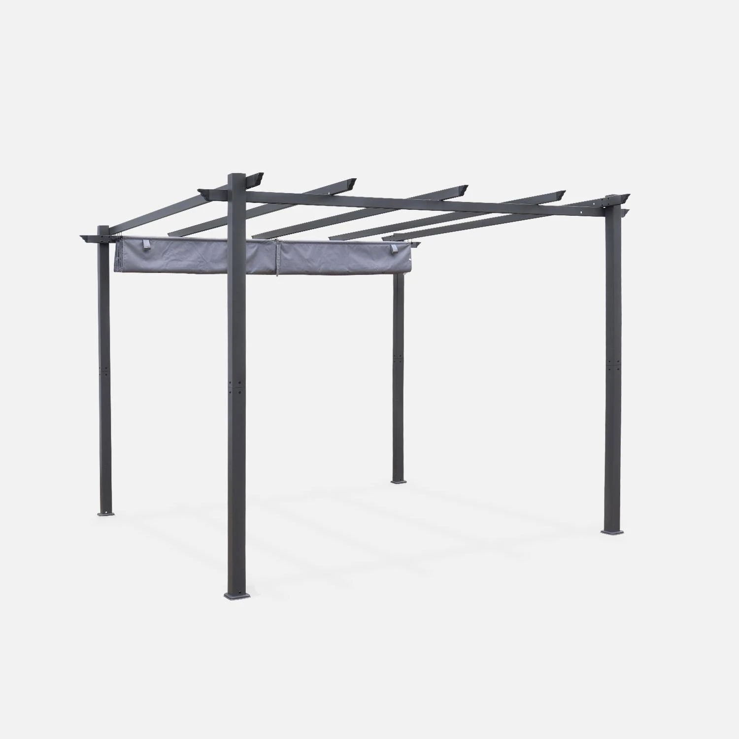 Pergola, Aluminium, 3x3m, Toile Coulissante Couleur : Gris 5 Pergola, Aluminium, 3x3m, Toile Coulissante Couleur : Gris – Image 3