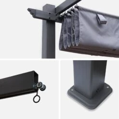 Pergola, Aluminium, 3x3m, Toile Coulissante Couleur : Gris 11 Pergola, Aluminium, 3x3m, Toile Coulissante Couleur : Gris -Sweeek pgakd3x3gy 7cd548a3e039f3499f2110aa0c2364b5